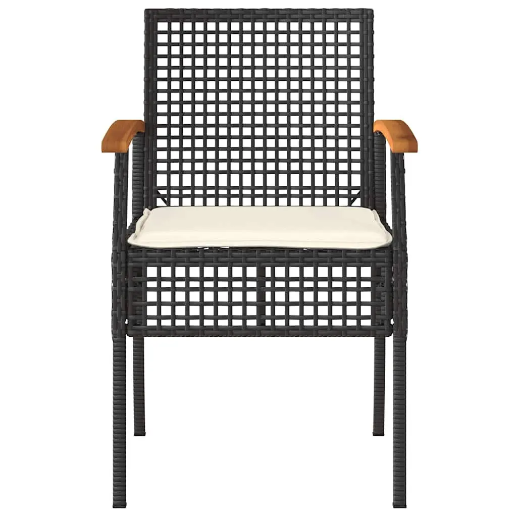 Outdoor Garden Chairs Set 2 pcs Black PE Rattan Steel Frame Cushions