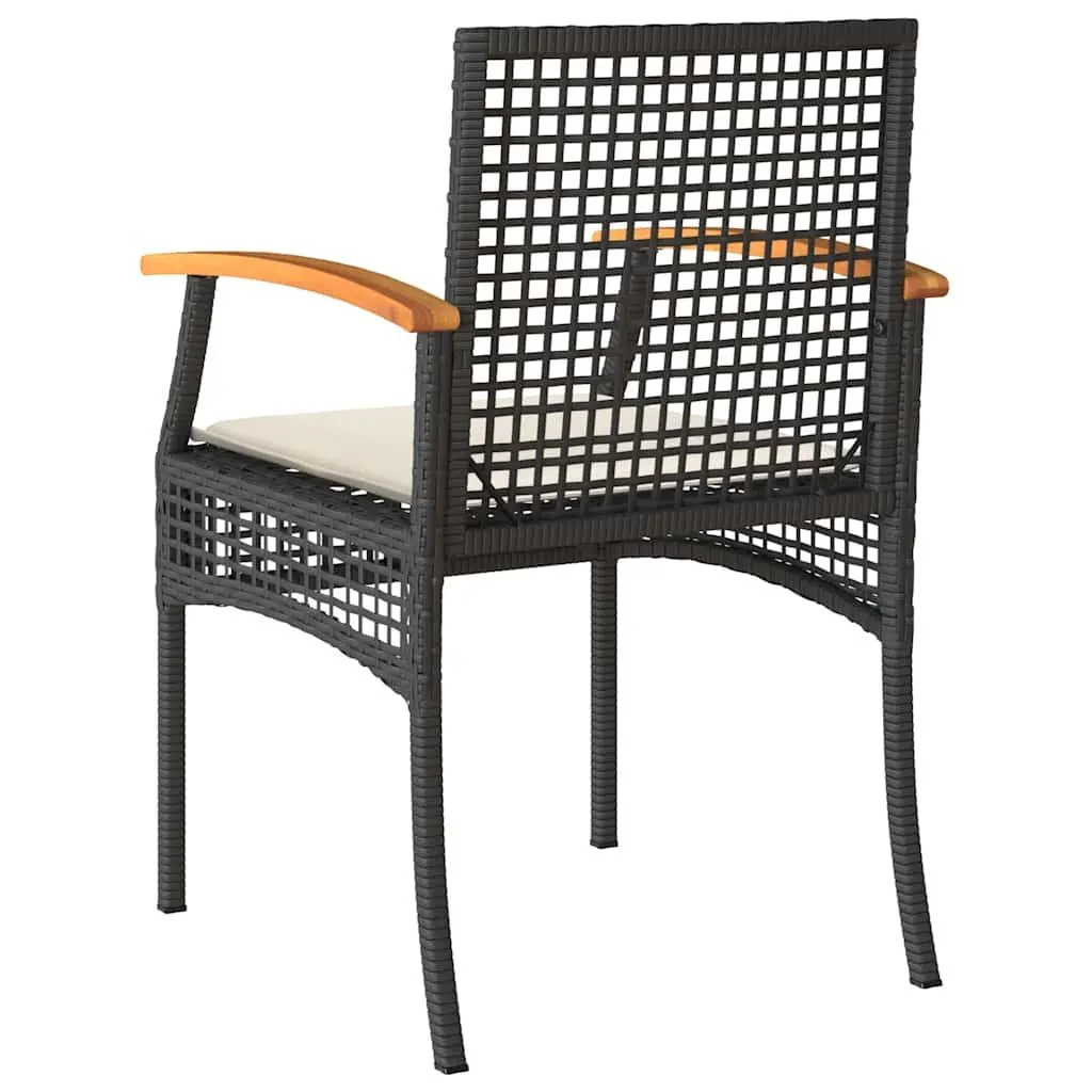 Outdoor Garden Chairs Set 2 pcs Black PE Rattan Steel Frame Cushions
