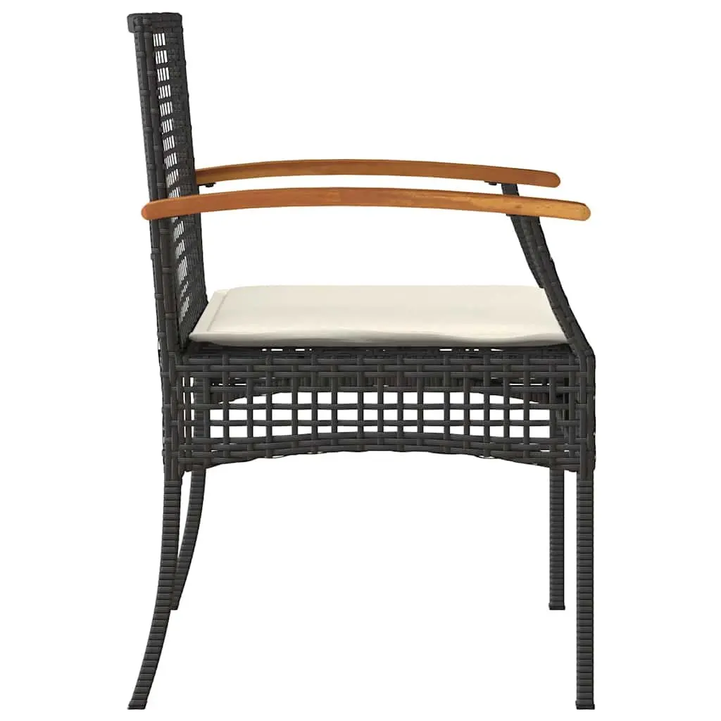 Outdoor Garden Chairs Set 2 pcs Black PE Rattan Steel Frame Cushions