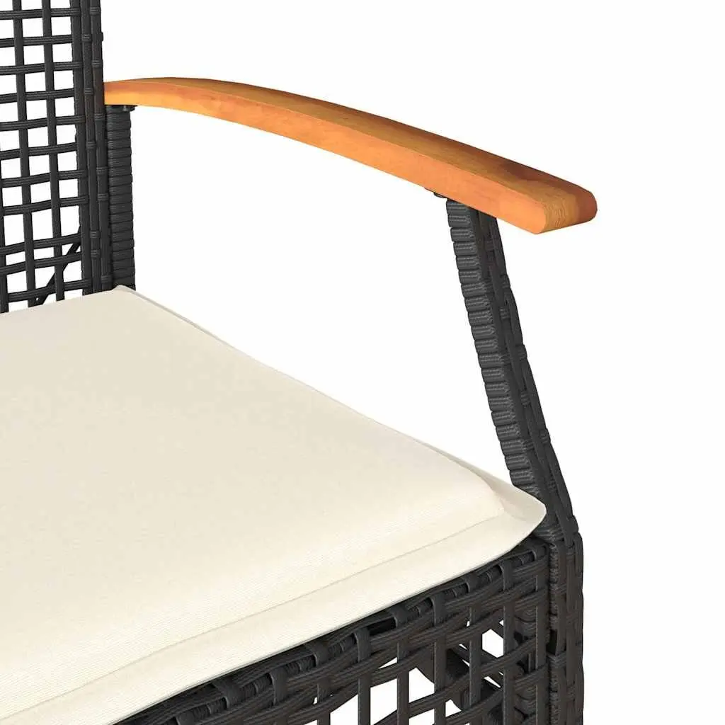 Outdoor Garden Chairs Set 2 pcs Black PE Rattan Steel Frame Cushions