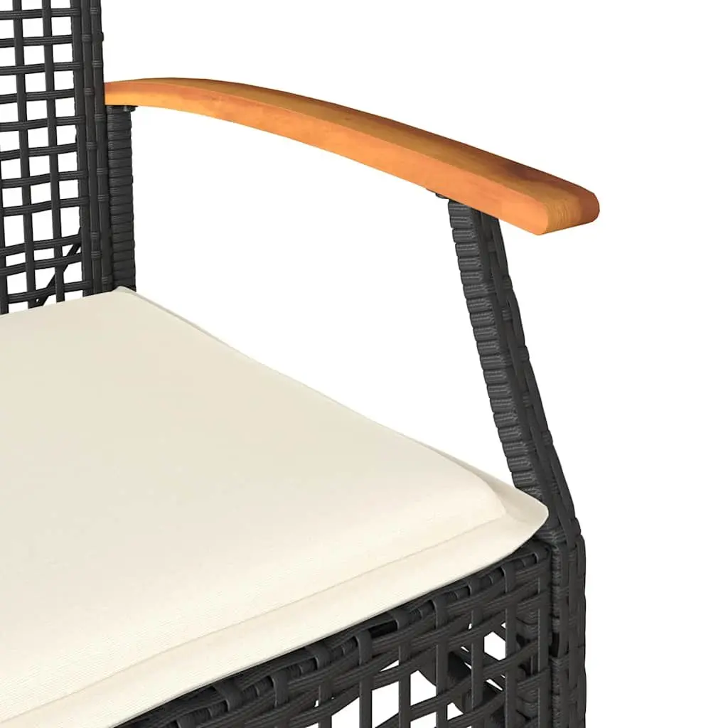 3 Piece Bistro Set Outdoor Furniture Cushioned Chairs Acacia Wood Table Black PE Rattan