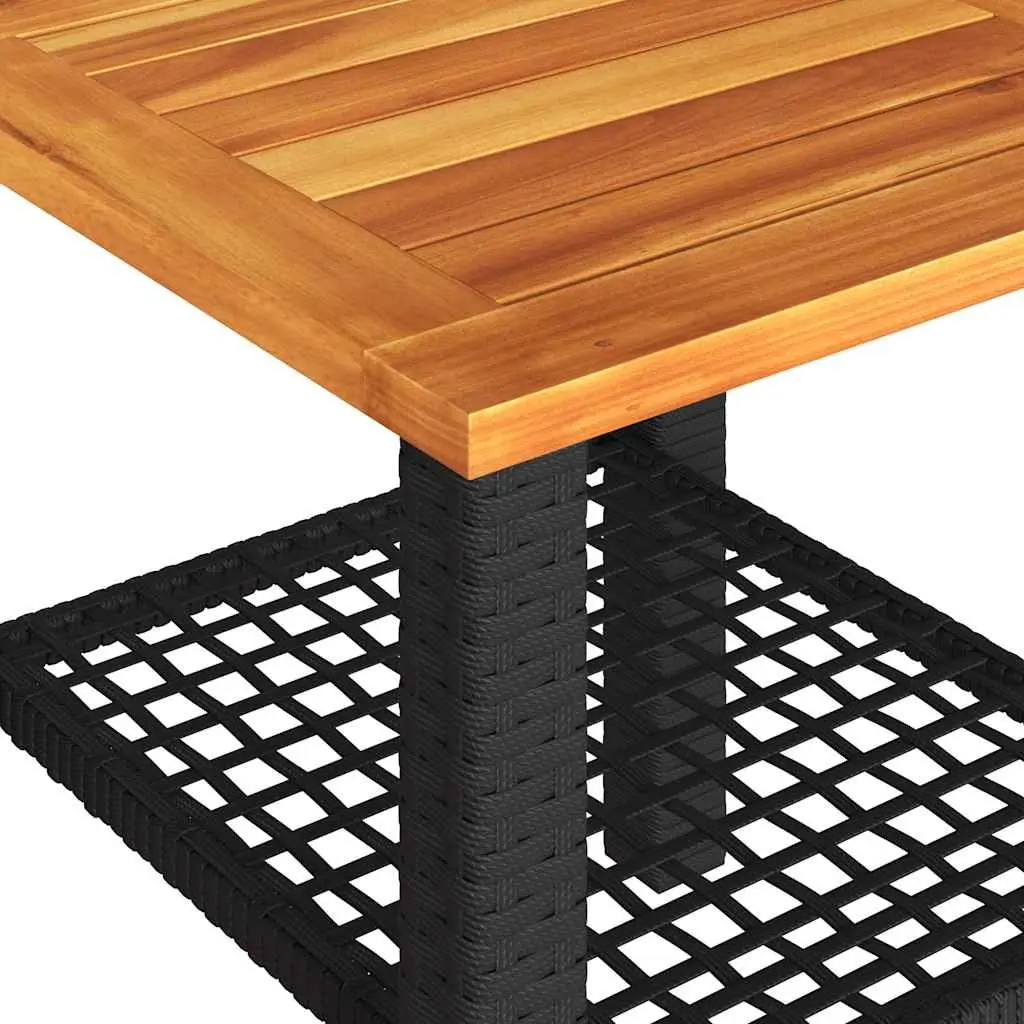 3 Piece Bistro Set Outdoor Furniture Cushioned Chairs Acacia Wood Table Black PE Rattan
