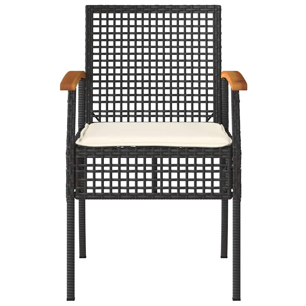 3 Piece Bistro Set Outdoor Furniture Cushioned Chairs Acacia Wood Table Black PE Rattan