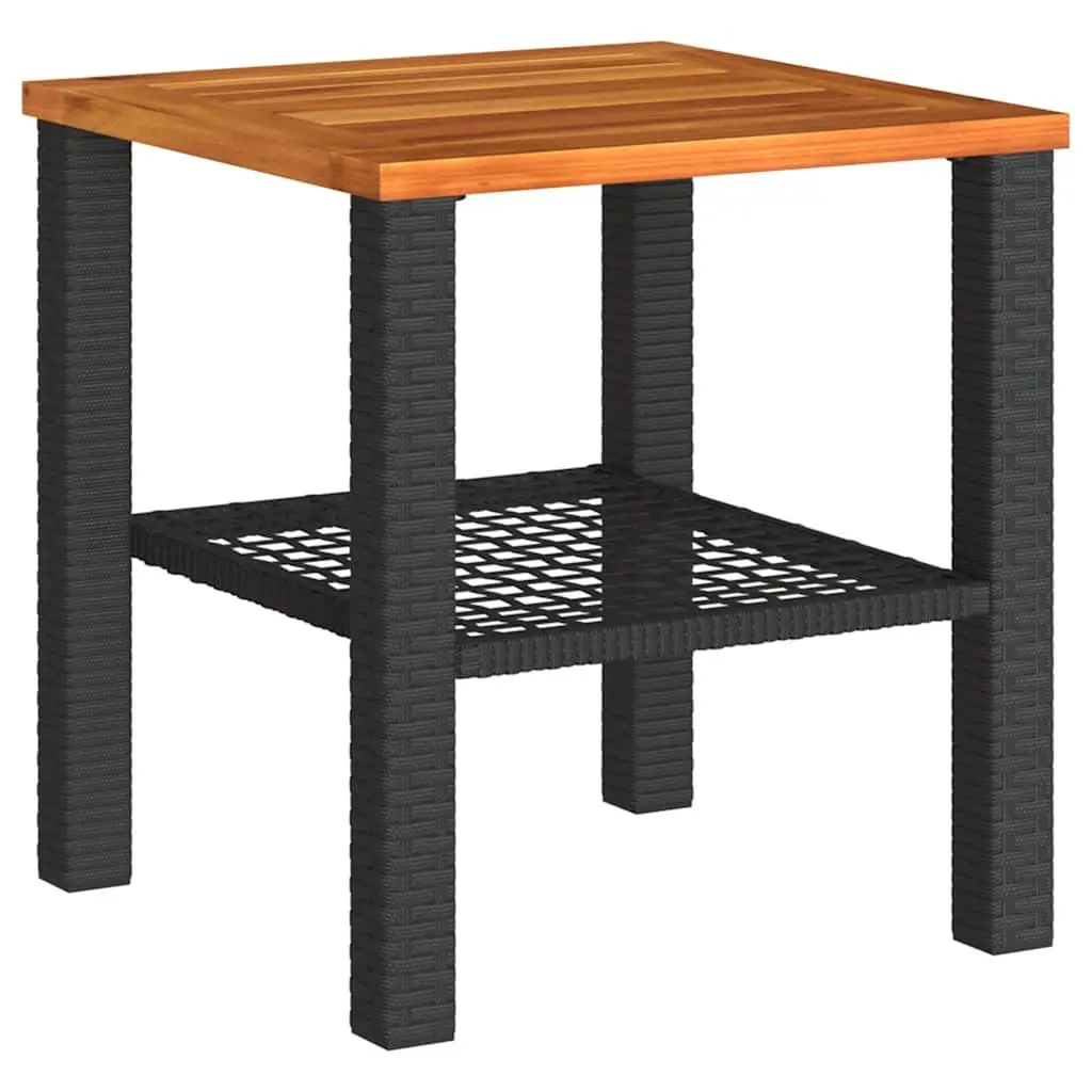 3 Piece Bistro Set Outdoor Furniture Cushioned Chairs Acacia Wood Table Black PE Rattan