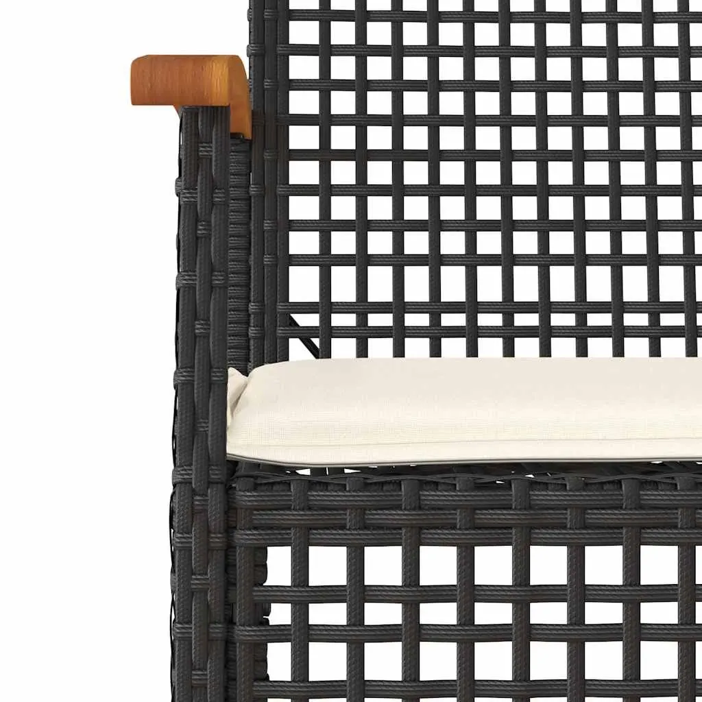 3 Piece Bistro Set Outdoor Furniture Cushioned Chairs Acacia Wood Table Black PE Rattan