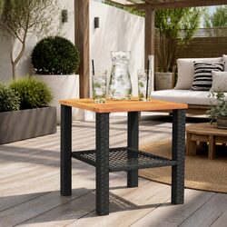 Garden Table Outdoor Furniture Black Poly Rattan Acacia Wood Patio Dining