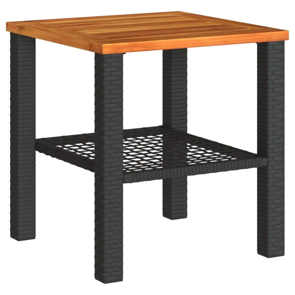 Garden Table Black Poly Rattan Acacia Wood 40x40x42 cm