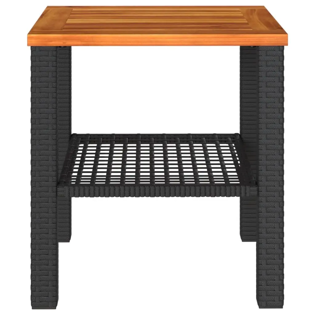 Garden Table Black Poly Rattan Acacia Wood 40x40x42 cm