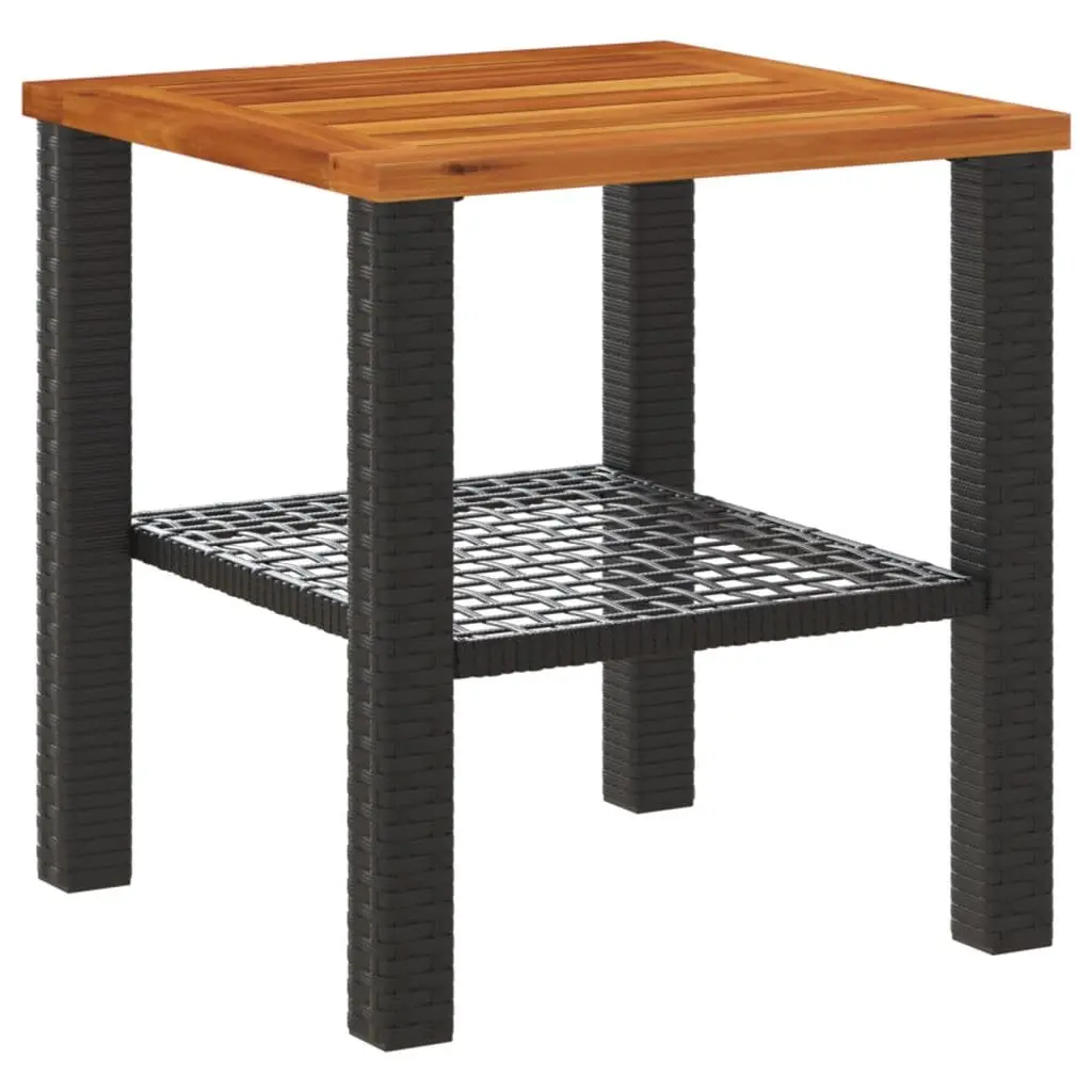 Garden Table Black Poly Rattan Acacia Wood 40x40x42 cm