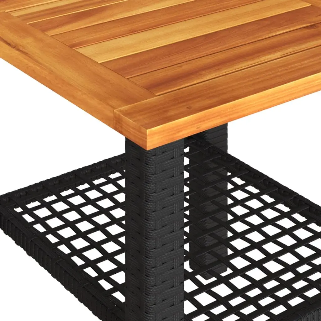 Garden Table Black Poly Rattan Acacia Wood 40x40x42 cm