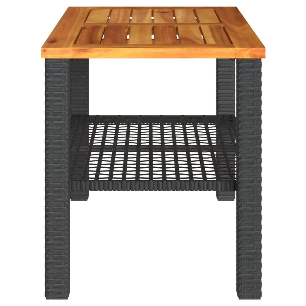 Garden Table Black Poly Rattan Acacia Wood Top 70W x 38D x 42H cm