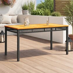 Garden Outdoor Table Black 140x80x75cm Poly Rattan Acacia Wood Patio Furniture