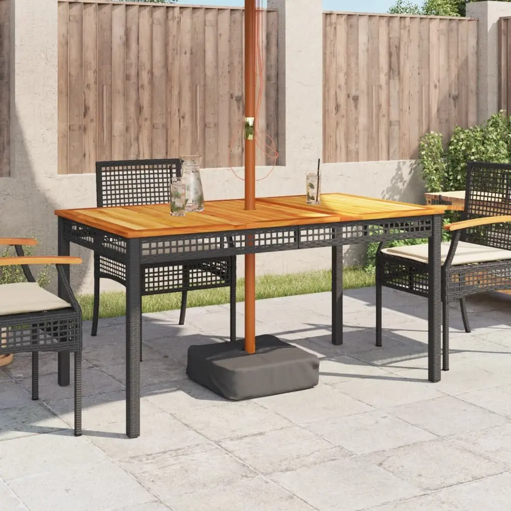 Garden Table Black Poly Rattan Acacia Wood 140x80x75cm Outdoor Patio Furniture