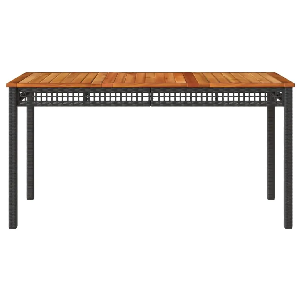 Garden Table Black Poly Rattan Acacia Wood 140x80x75cm Outdoor Patio Furniture