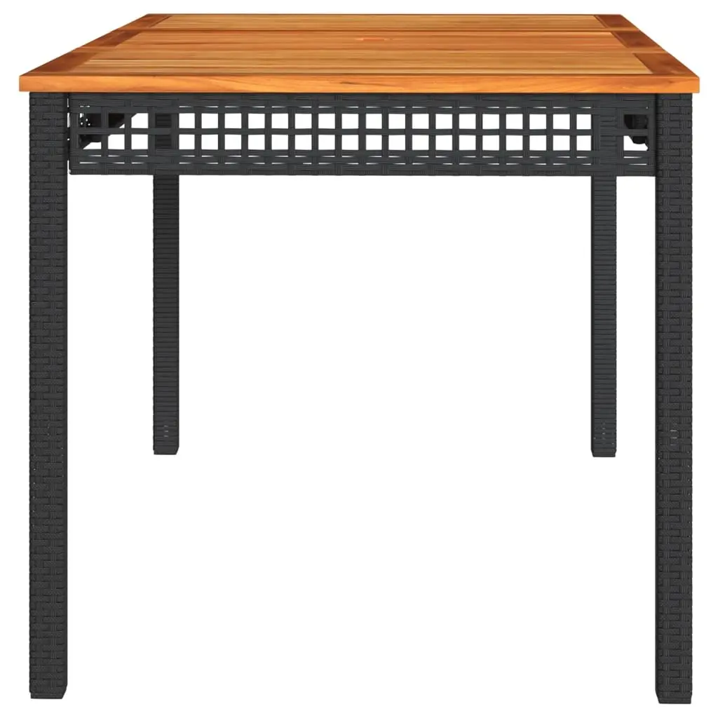 Garden Table Black Poly Rattan Acacia Wood 140x80x75cm Outdoor Patio Furniture