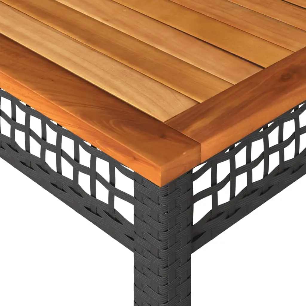 Garden Table Black Poly Rattan Acacia Wood 140x80x75cm Outdoor Patio Furniture
