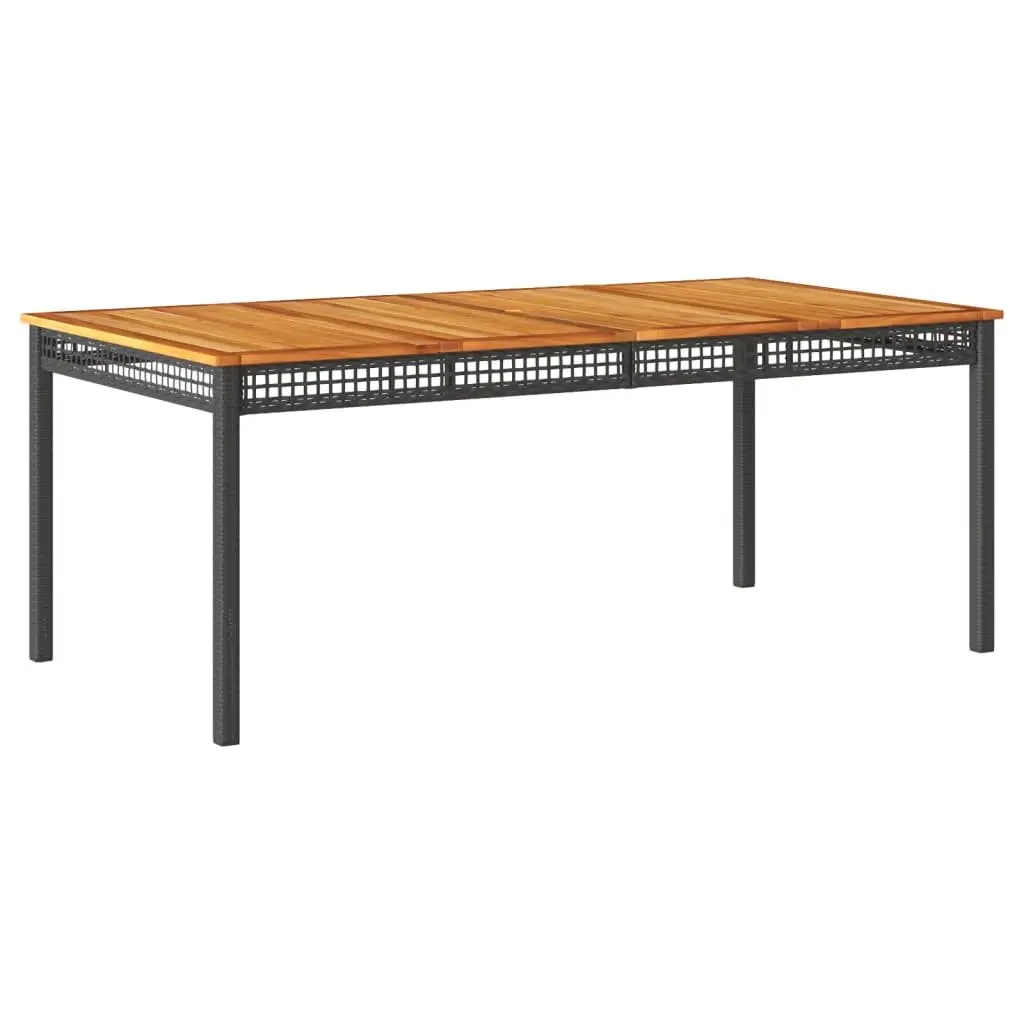 Garden Table Outdoor Furniture Black Poly Rattan Acacia Wood 180 x 90 x 75 cm