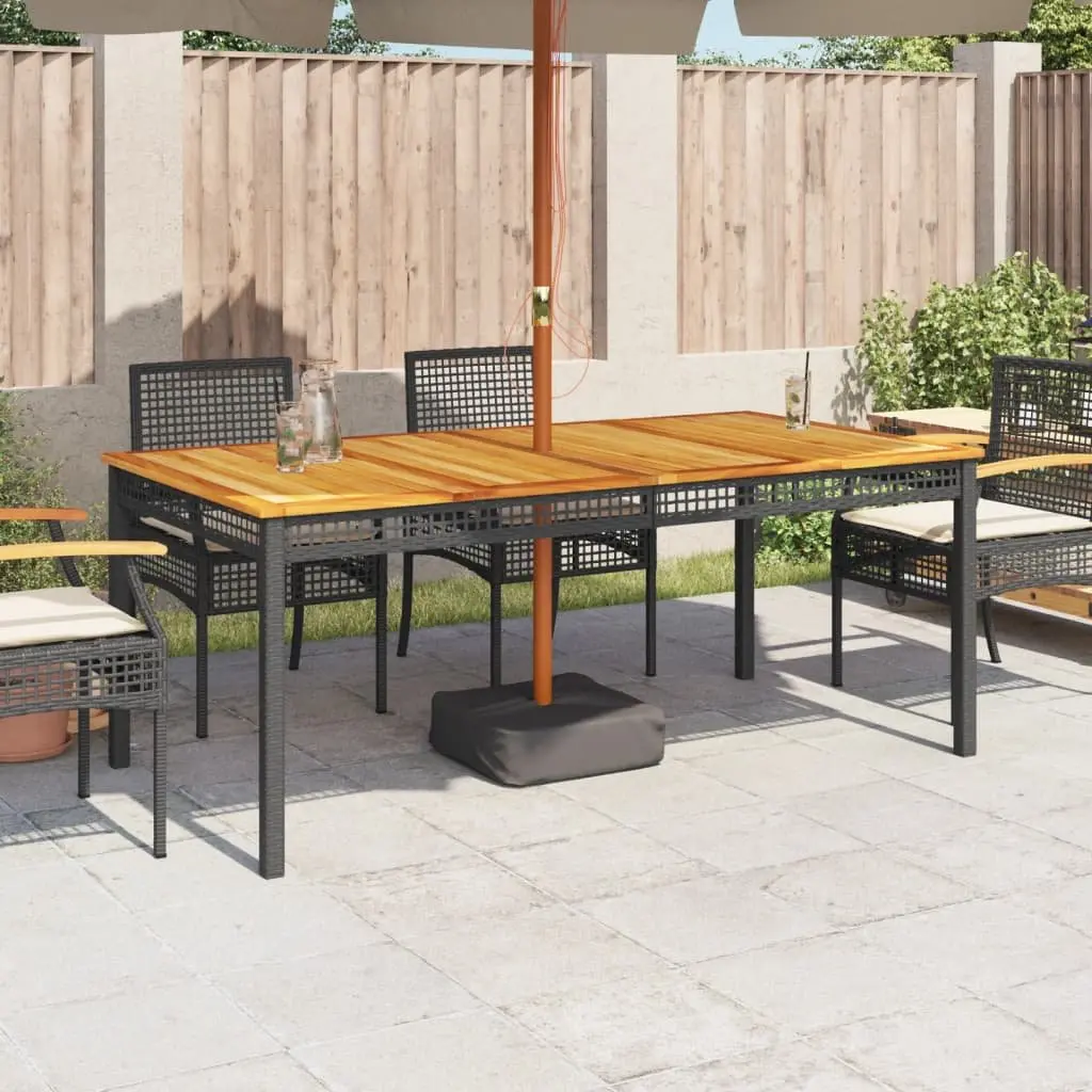 Garden Table Outdoor Furniture Black Poly Rattan Acacia Wood 180 x 90 x 75 cm