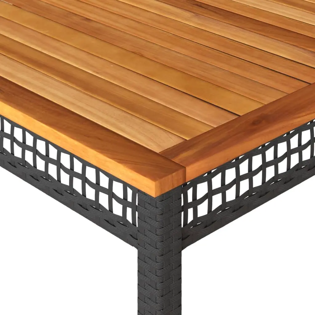 Garden Table Outdoor Furniture Black Poly Rattan Acacia Wood 180 x 90 x 75 cm