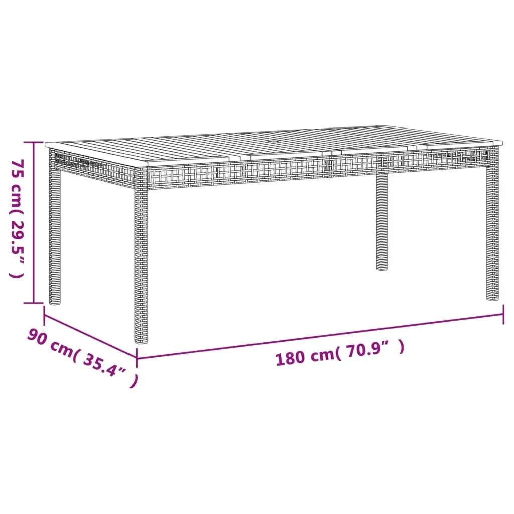 Garden Table Outdoor Furniture Black Poly Rattan Acacia Wood 180 x 90 x 75 cm