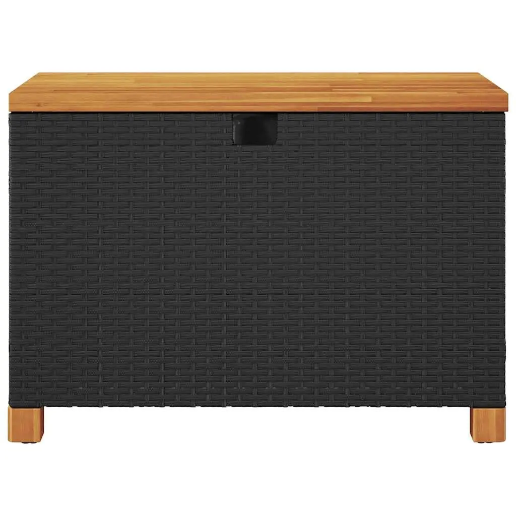 Garden Storage Box Black Dual Purpose 80x40x48cm PE Rattan Acacia Wood Top
