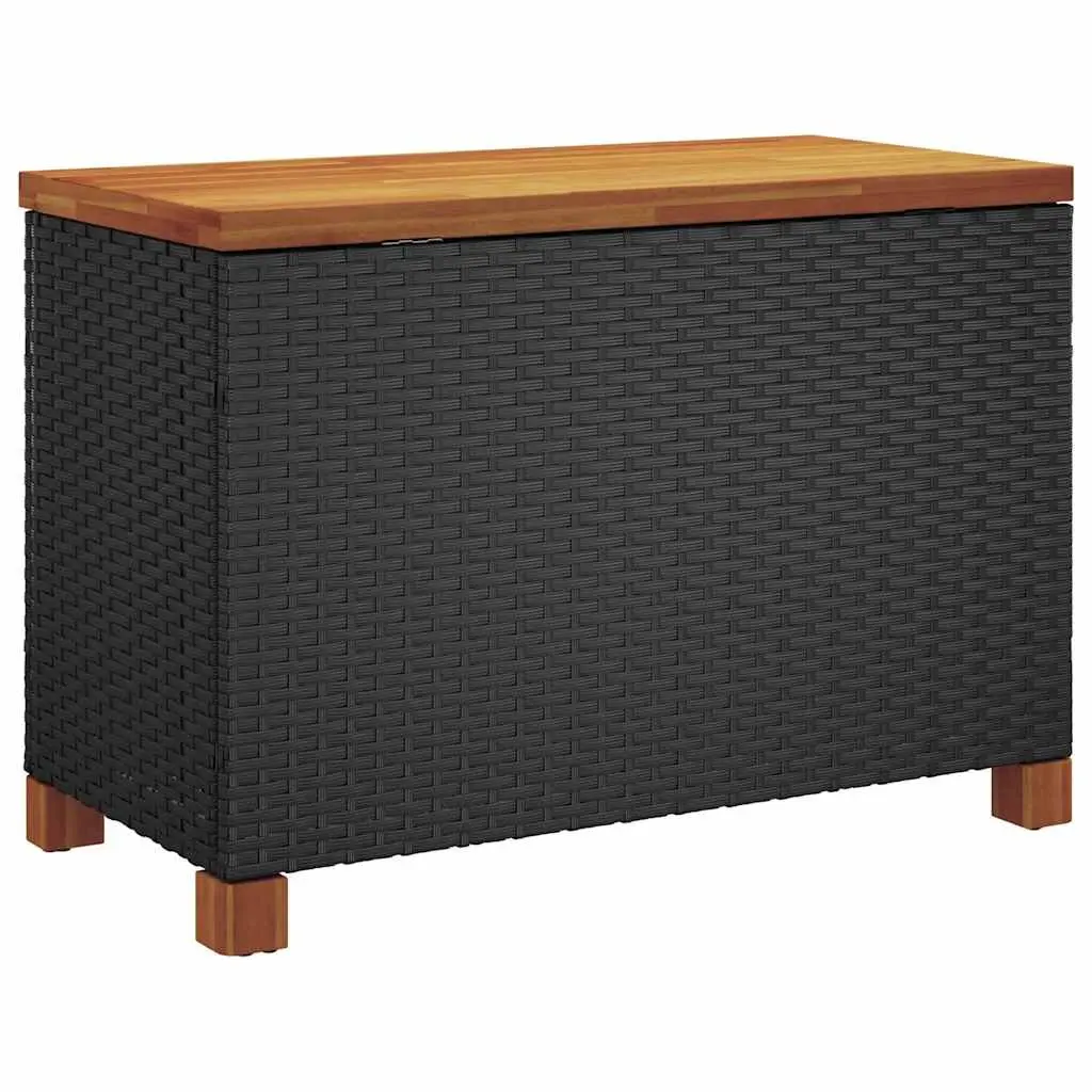 Garden Storage Box Black Dual Purpose 80x40x48cm PE Rattan Acacia Wood Top