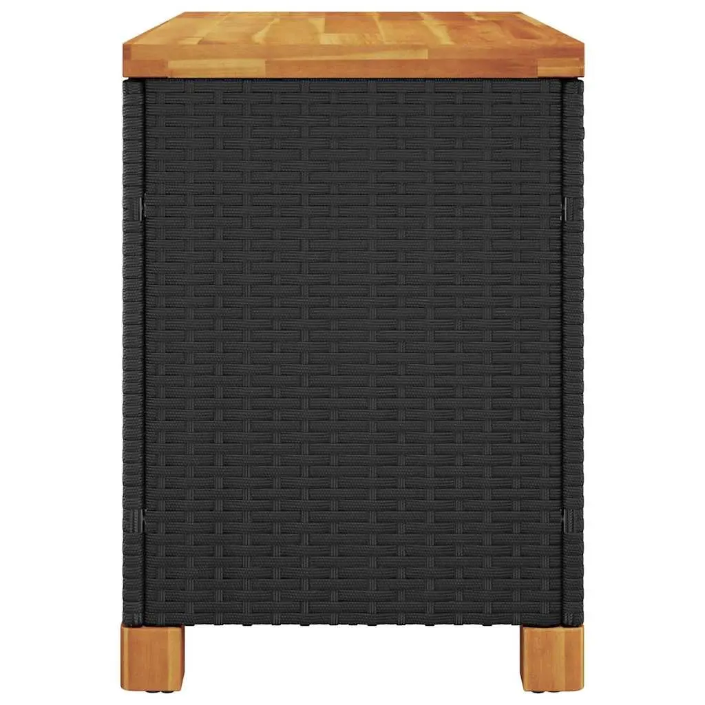 Garden Storage Box Black Dual Purpose 80x40x48cm PE Rattan Acacia Wood Top