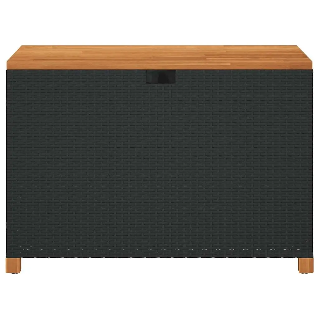 Garden Storage Box Outdoor Bench Black Poly Rattan Acacia Wood Seat Patio
