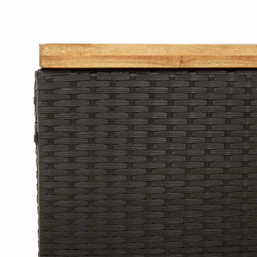 Garden Storage Box Outdoor Bench Black Poly Rattan Acacia Wood Seat Patio
