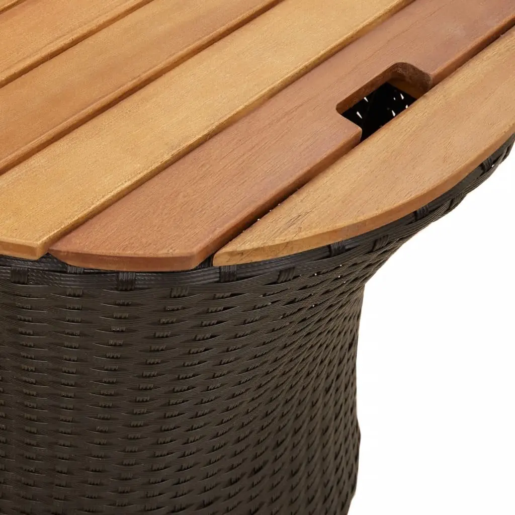 Garden Side Tables 2 Pieces Outdoor Patio Furniture Black Poly Rattan Wooden Top