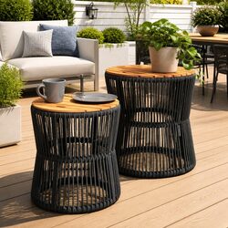 Garden Side Tables Set of 2 Outdoor Patio Furniture Grey Poly Rattan with