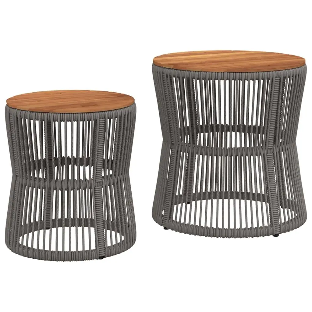 Garden Side Tables Grey Poly Rattan Acacia Wood Top Set of 2