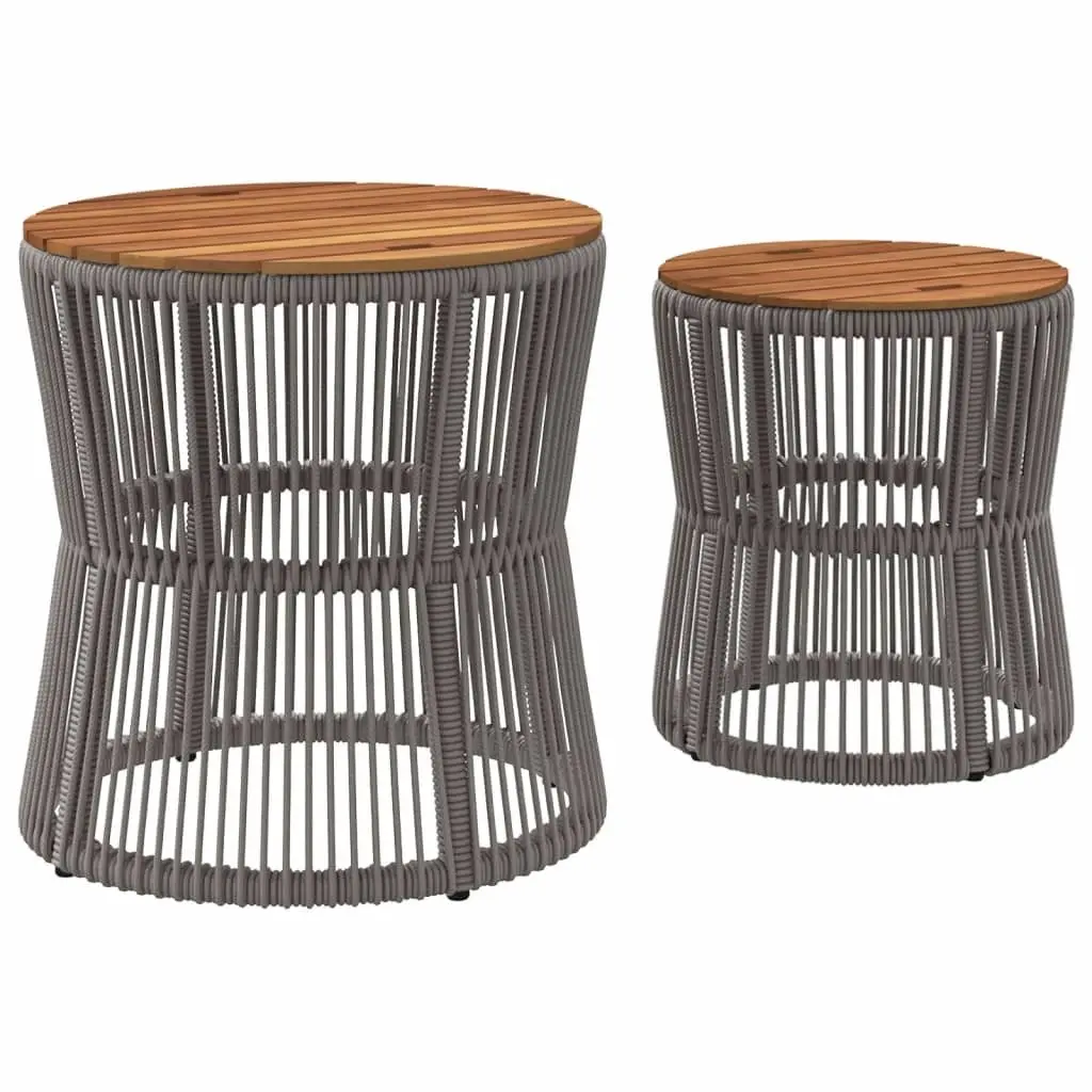 Garden Side Tables Grey Poly Rattan Acacia Wood Top Set of 2