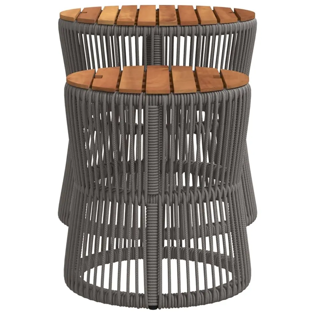 Garden Side Tables Grey Poly Rattan Acacia Wood Top Set of 2
