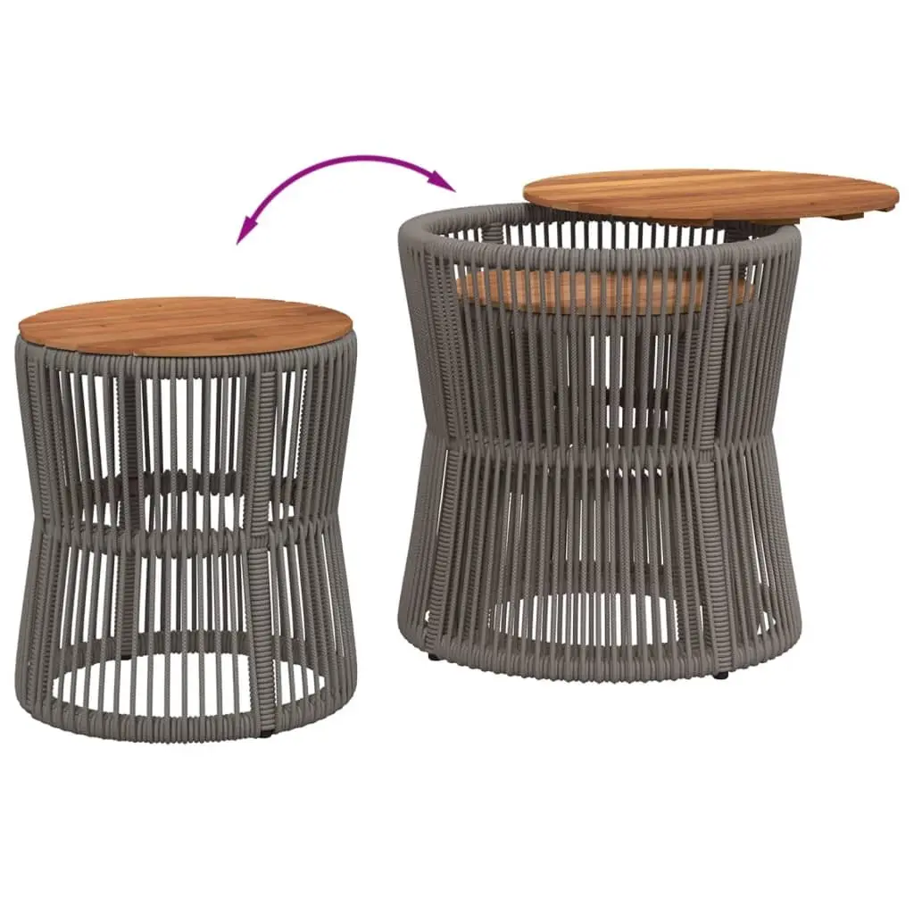 Garden Side Tables Grey Poly Rattan Acacia Wood Top Set of 2