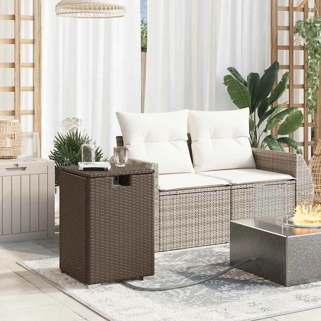 Propane Tank Cover Table Brown Poly Rattan 40x40x60cm Outdoor Storage Side