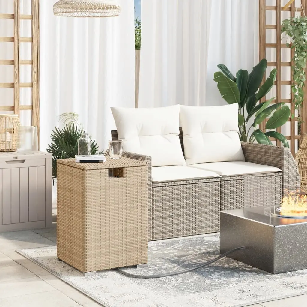 Outdoor Propane Tank Cover Side Table Beige PE Poly Rattan 40 x 40 x 60 cm