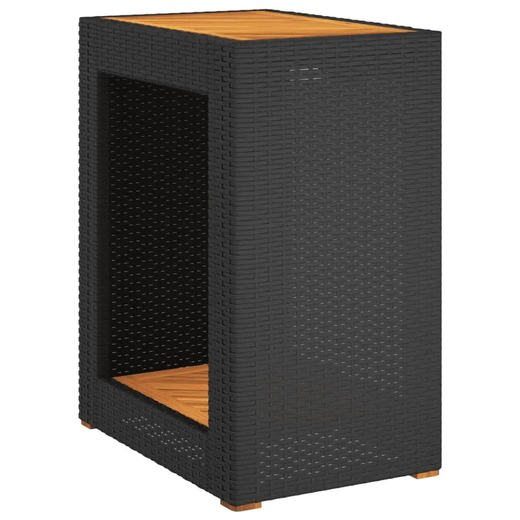 Garden Side Table Poly Rattan Frame Wooden Top Outdoor Patio Furniture Black
