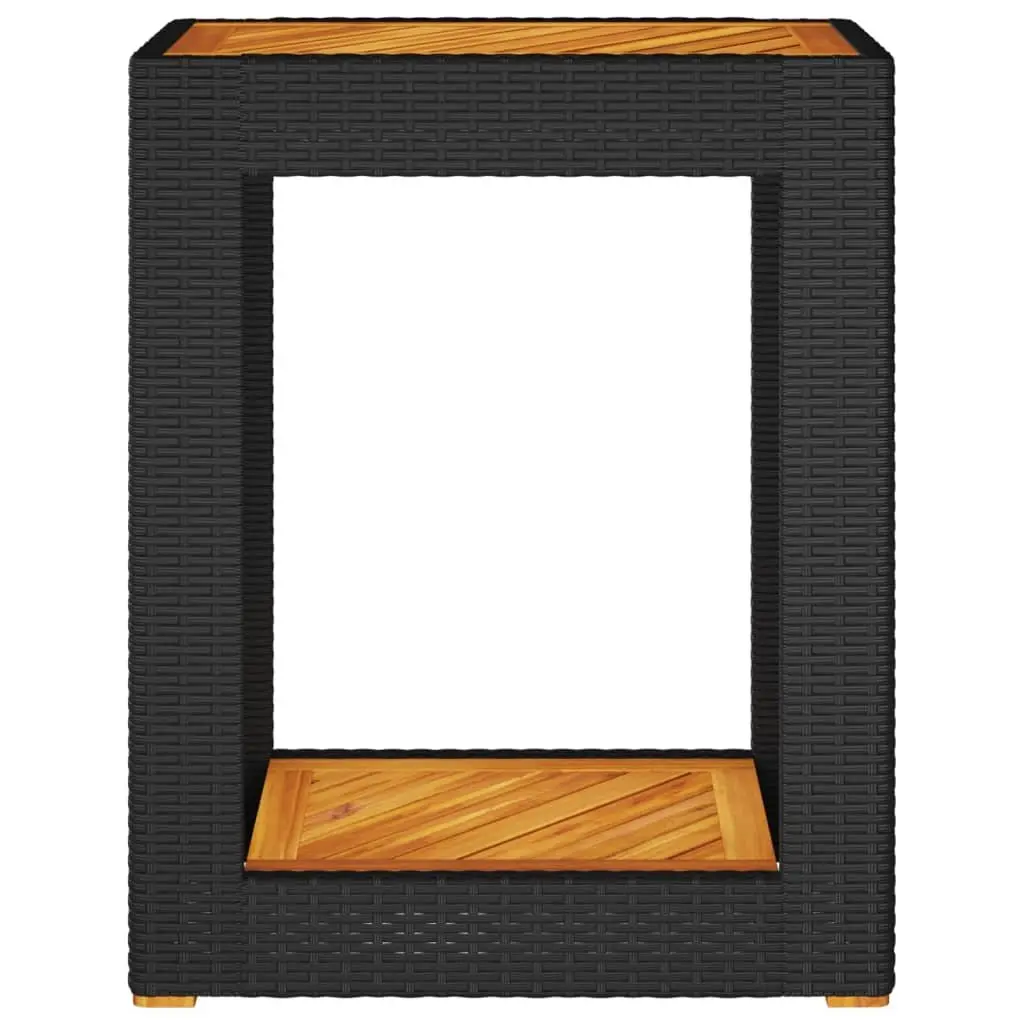 Garden Side Table Poly Rattan Frame Wooden Top Outdoor Patio Furniture Black