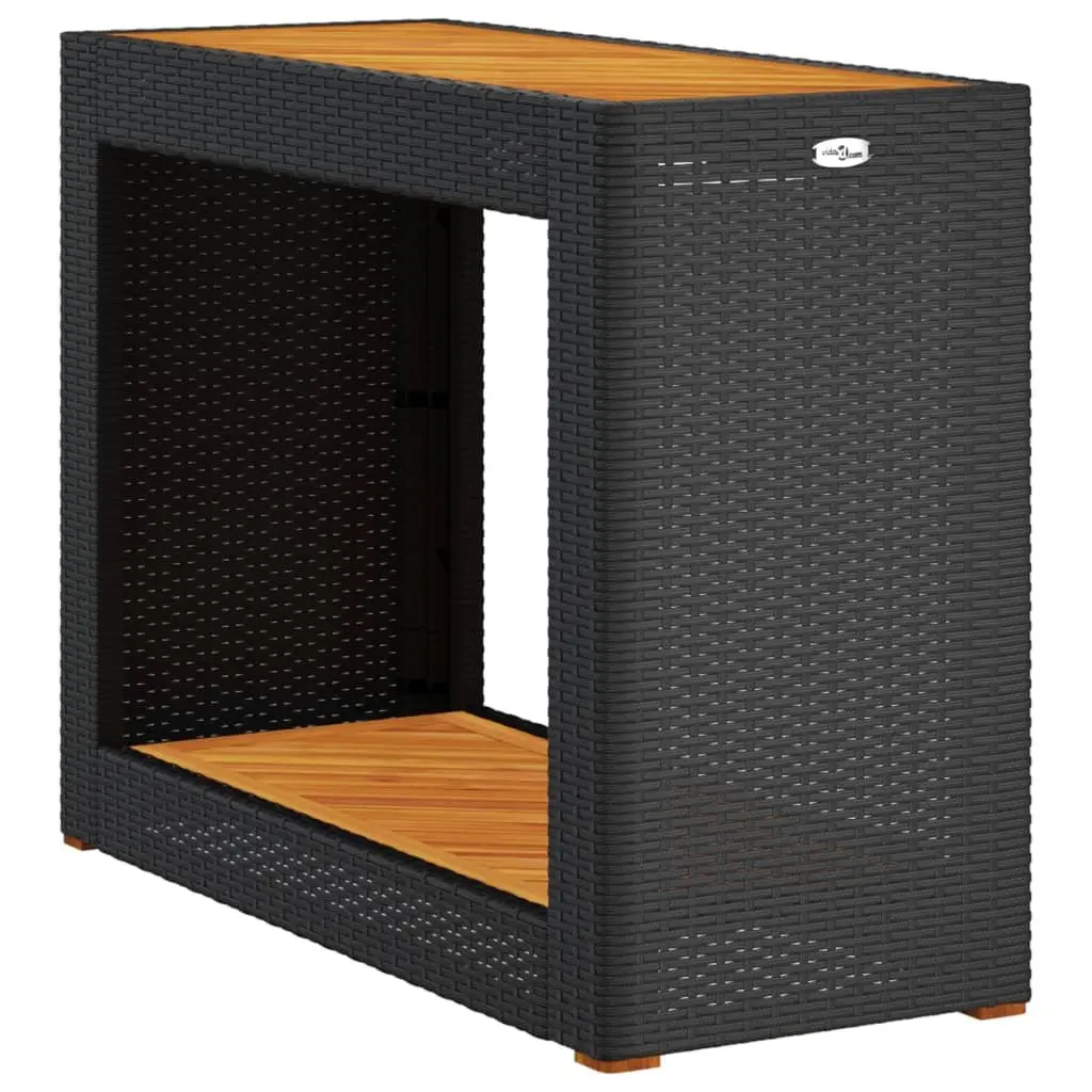 Garden Side Table Poly Rattan Black Outdoor Patio Coffee Table with Acacia Wood Top 100 x 40 x 75 cm