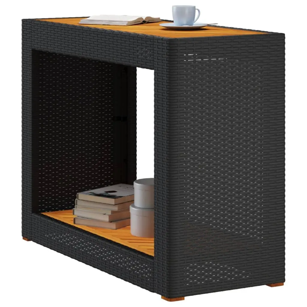 Garden Side Table Poly Rattan Black Outdoor Patio Coffee Table with Acacia Wood Top 100 x 40 x 75 cm