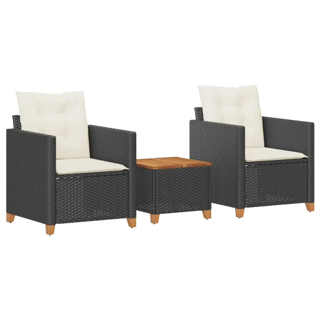 Bistro Set Outdoor Garden Furniture Cushioned Chairs Black 3 Piece