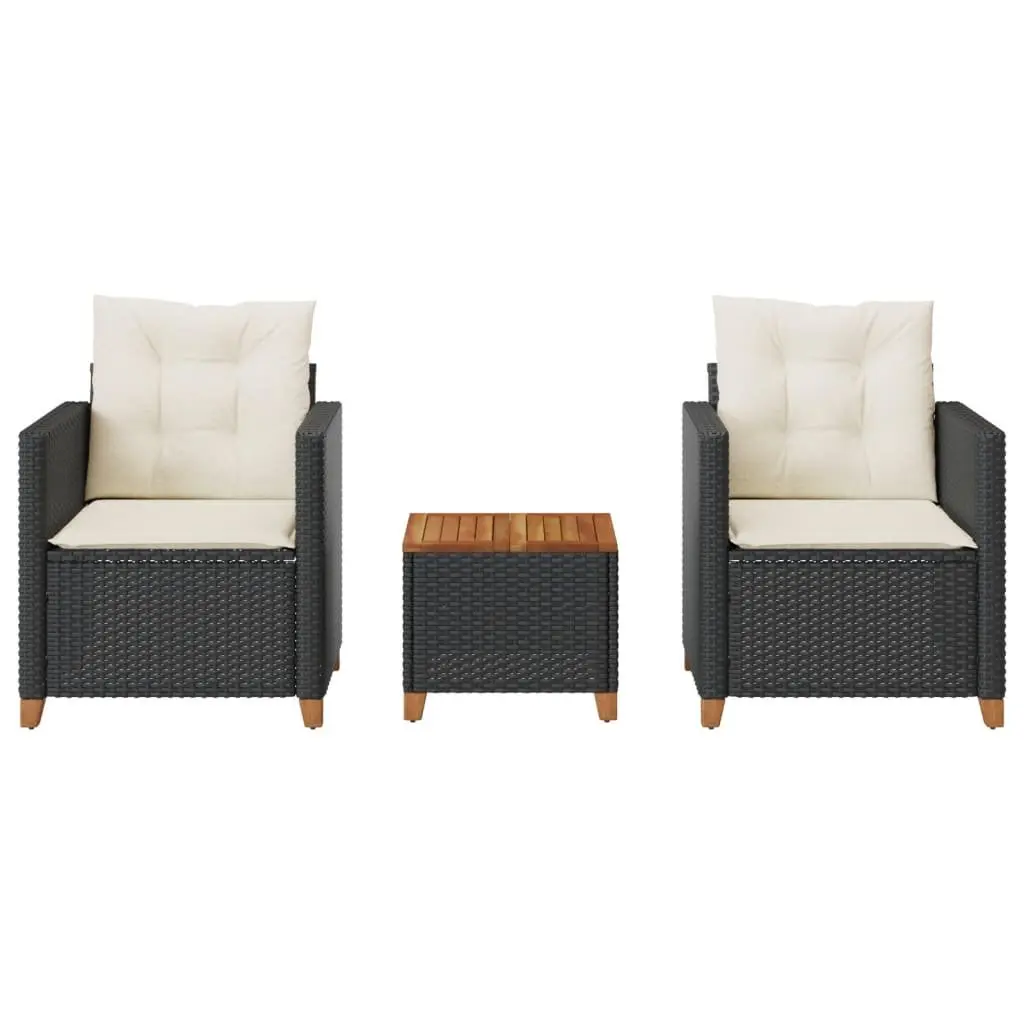 Bistro Set Outdoor Garden Furniture Cushioned Chairs Black 3 Piece