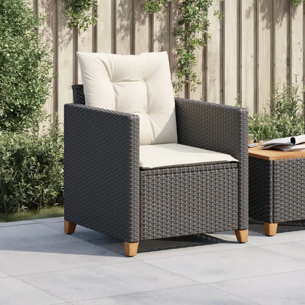 Garden Chair with Cushions Black PE Rattan Outdoor Seating Furniture
