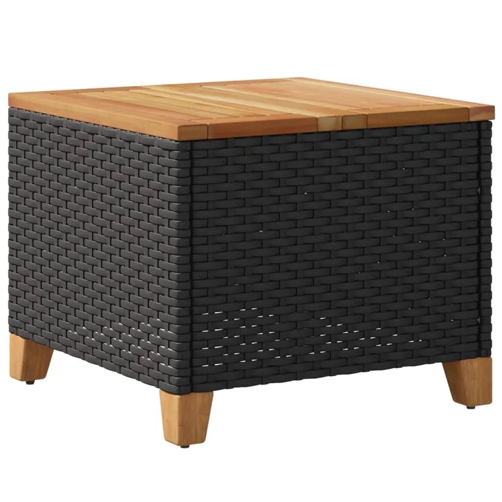 Garden Table Black 45x45x37cm Outdoor Patio Furniture PE Rattan Acacia Wood Top