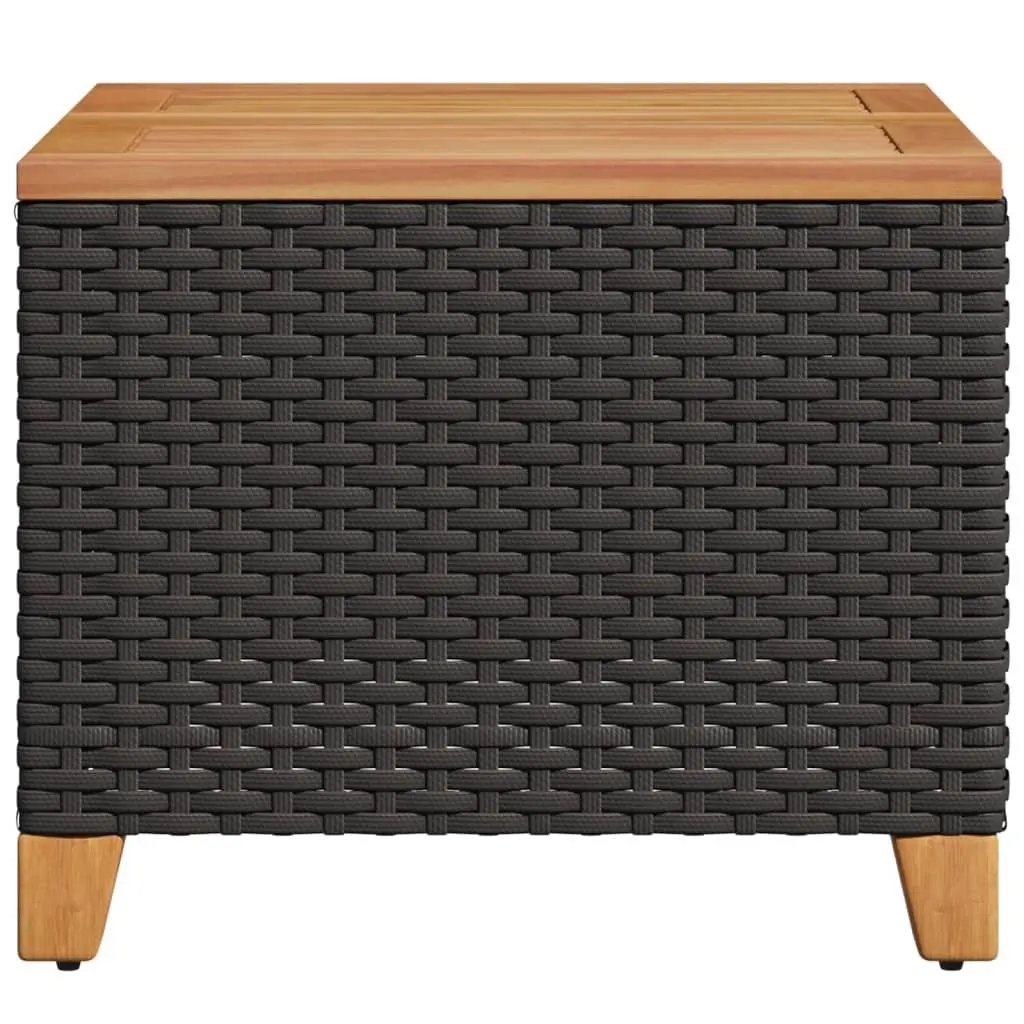 Garden Table Black 45x45x37cm Outdoor Patio Furniture PE Rattan Acacia Wood Top