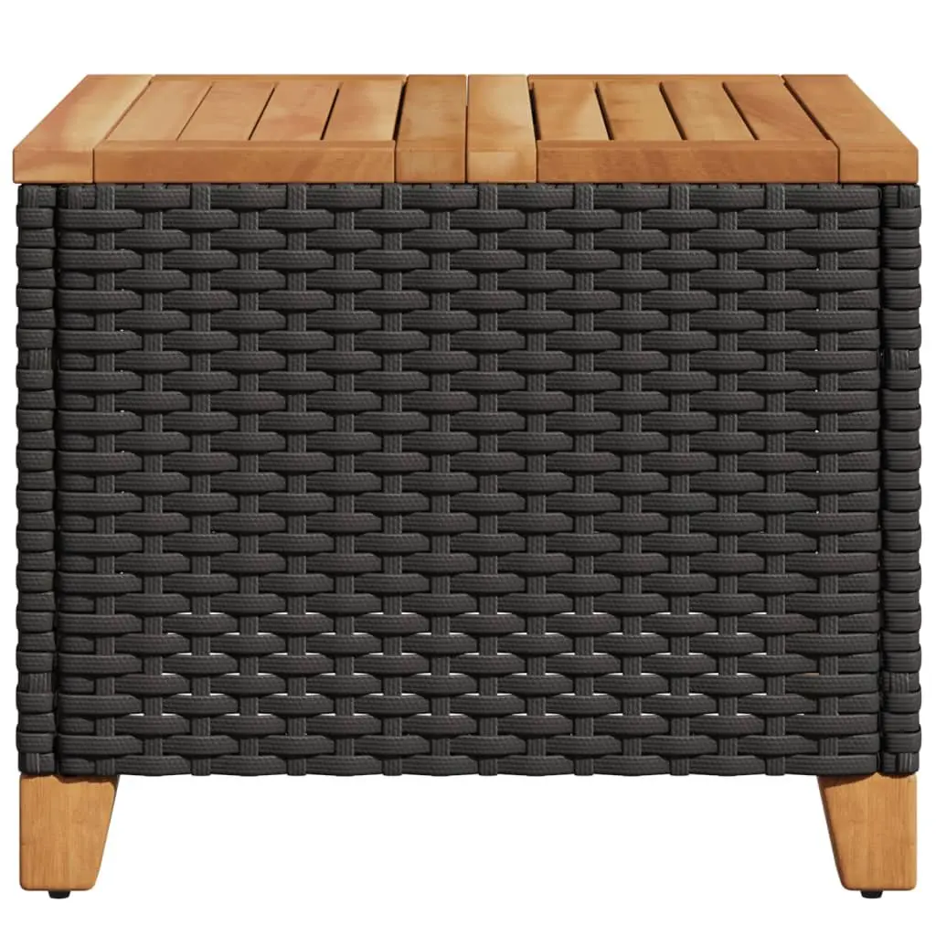 Garden Table Black 45x45x37cm Outdoor Patio Furniture PE Rattan Acacia Wood Top