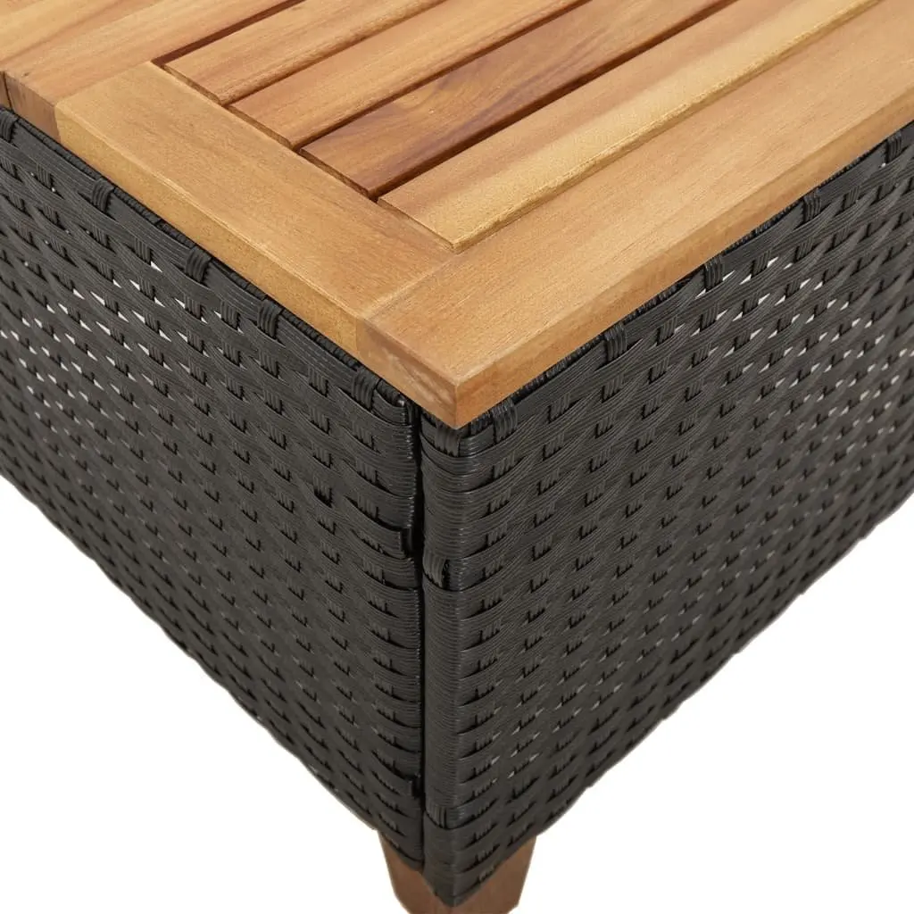 Garden Table Black 45x45x37cm Outdoor Patio Furniture PE Rattan Acacia Wood Top