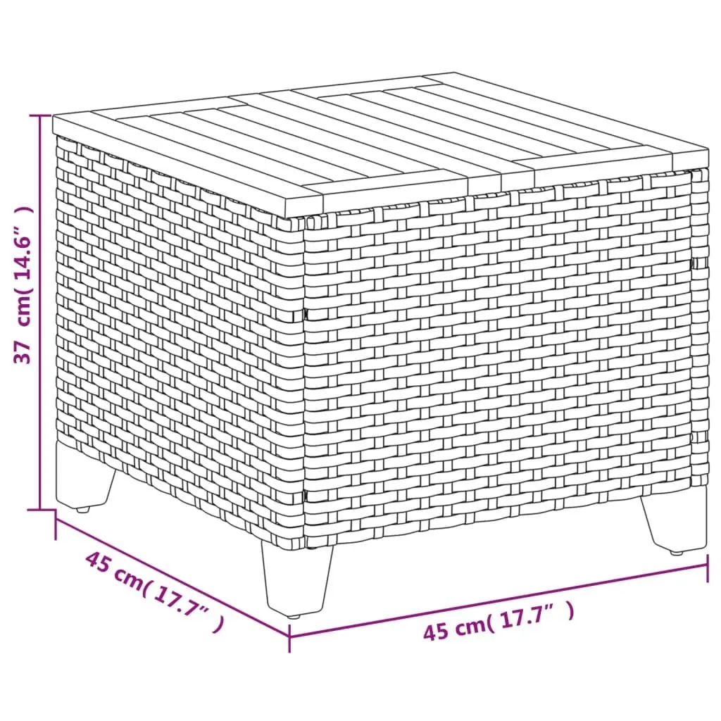 Garden Table Black 45x45x37cm Outdoor Patio Furniture PE Rattan Acacia Wood Top