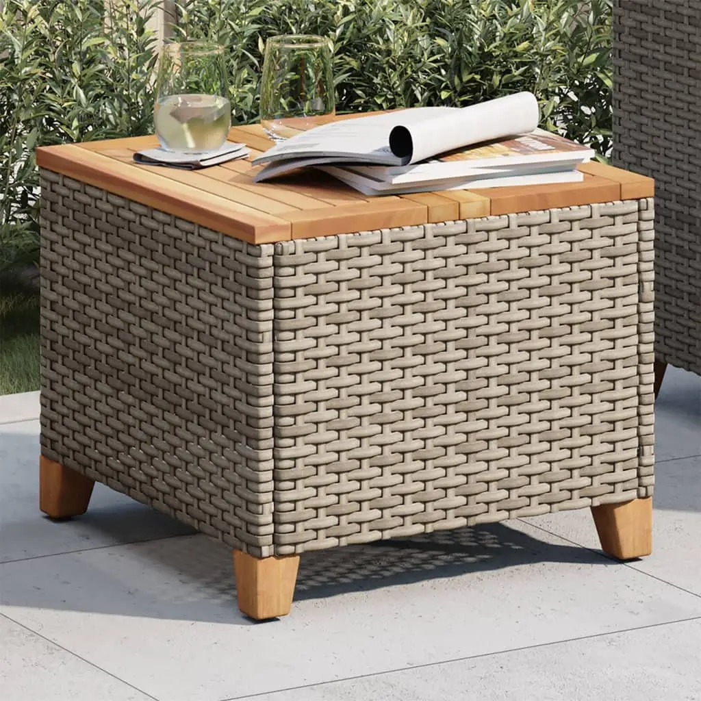 Garden Table Grey 45x45x37cm Outdoor Patio Furniture Poly Rattan Acacia Wood